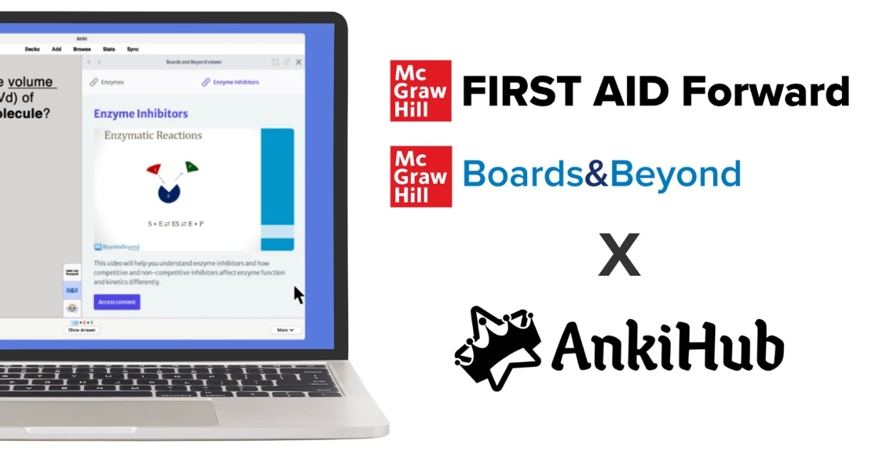 laptop screen showing example form Boards and Beyond along with logos for First Aid Forward, Boards & Beyond and AnkiHub