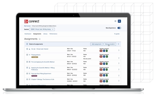Screenshot of Connect Writing Assignment dashboard