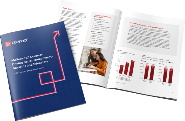 Image of booklet for McGraw Hill Connect: Driving Better Outcomes for Students and Educators 2025 Connect Effectiveness study print.