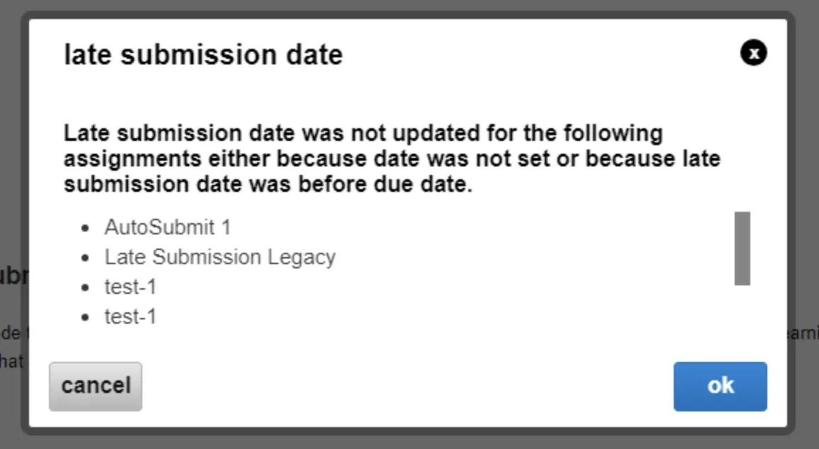 Connect screenshot showing Late Submission Date