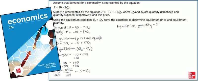 Screenshot of guided example video and Economics textbook cover photo.