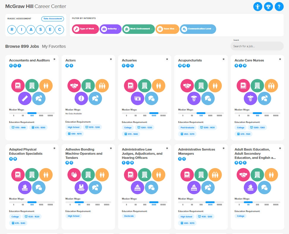 screenshot of McGraw Hill Career Center