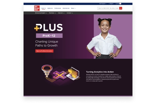 McGrawHill Plus PreK-12 Personalized Learning. Platform Screenshot