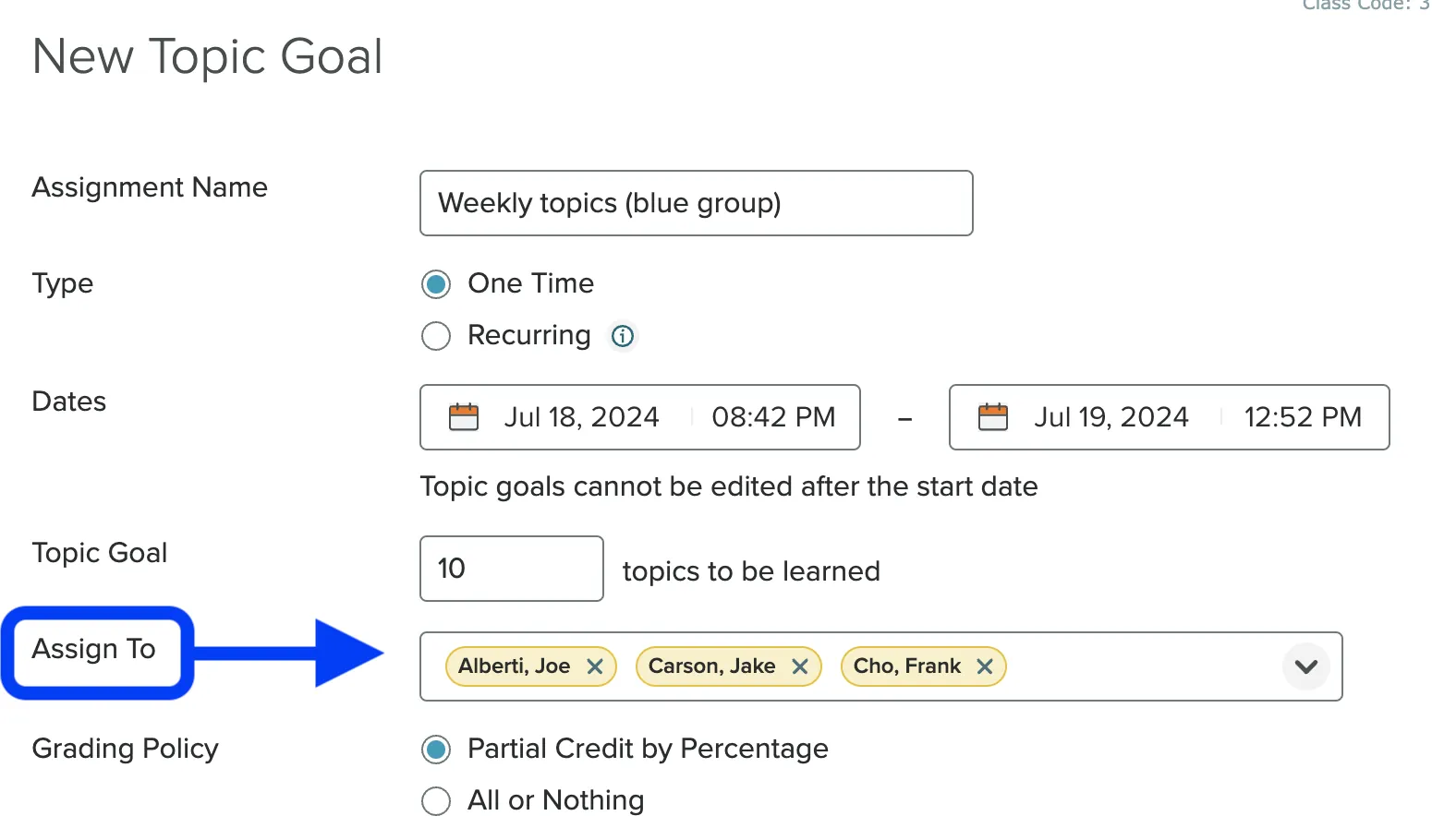 Example of individual pacing goals