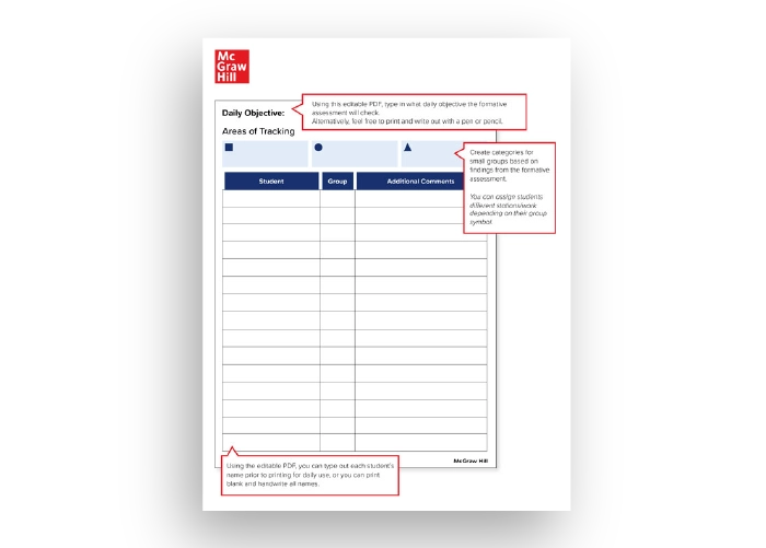 An editable chart for tracking formative assessment data