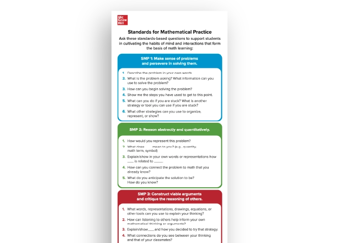 A bookmark with the Standards for Mathematical Practice