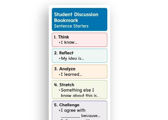 A Student Discussion Bookmark with sentence starters