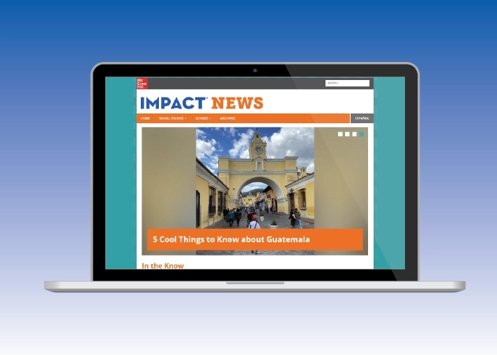 A laptop screen displaying the IMPACT News digital platform.