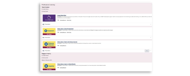 A screenshot of the Professional Learning dashboard.