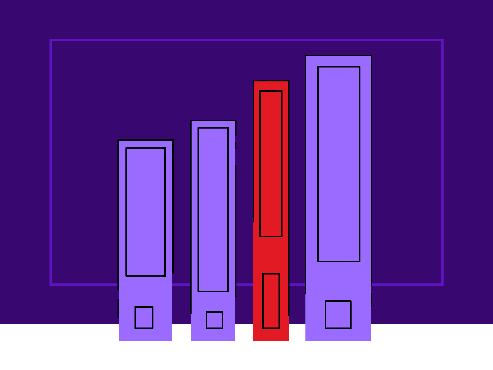 A row of books arranged to look like a bar graph.