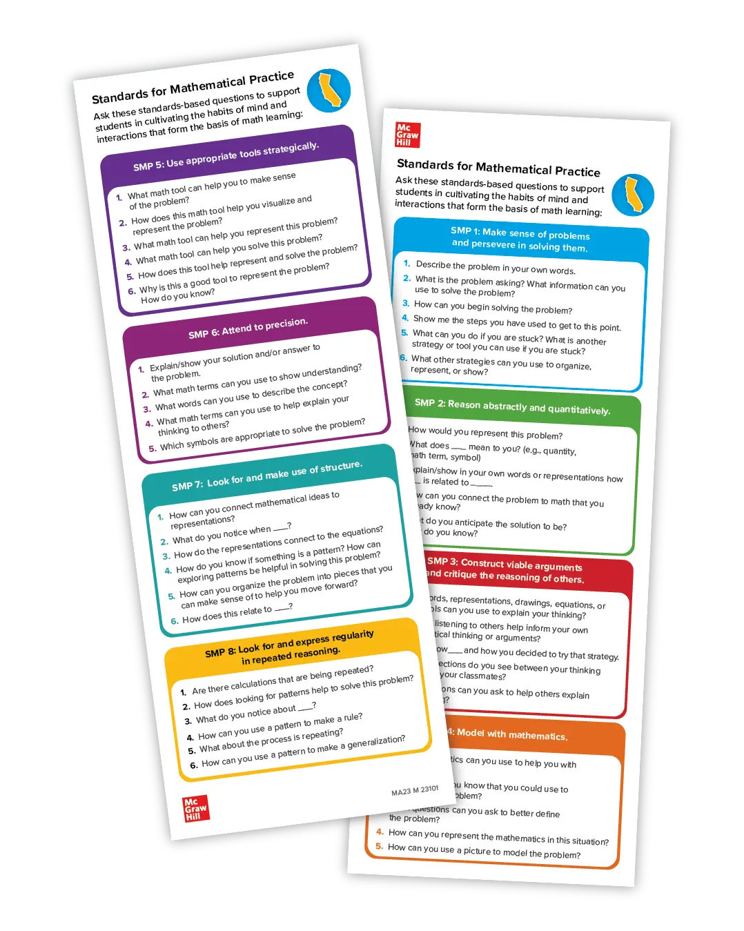 SMP Bookmark: Two bookmarks list discussion questions aligned  to the Standards for Mathematical Practice.