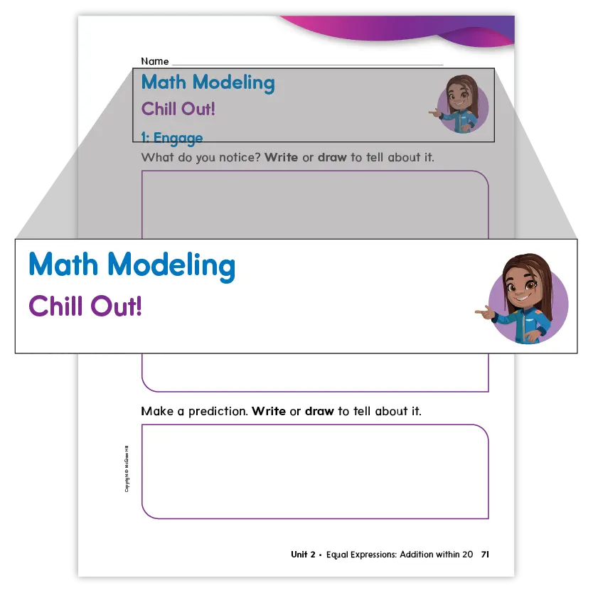 A highlighted except from the textbook features Math Modeling activity with the title “Chill out!”.