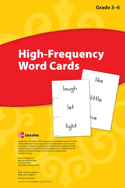 Reading Wonders, Grades 3-6, High Frequency Word Cards