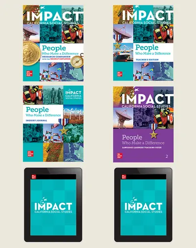 IMPACT: California, Grade 2, Digital and Print Student Bundle w/Combo Book, 8-year subscription, People Who Make a Difference